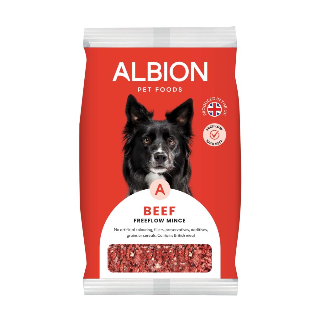 Albion pet foods beef freeflow range packaging