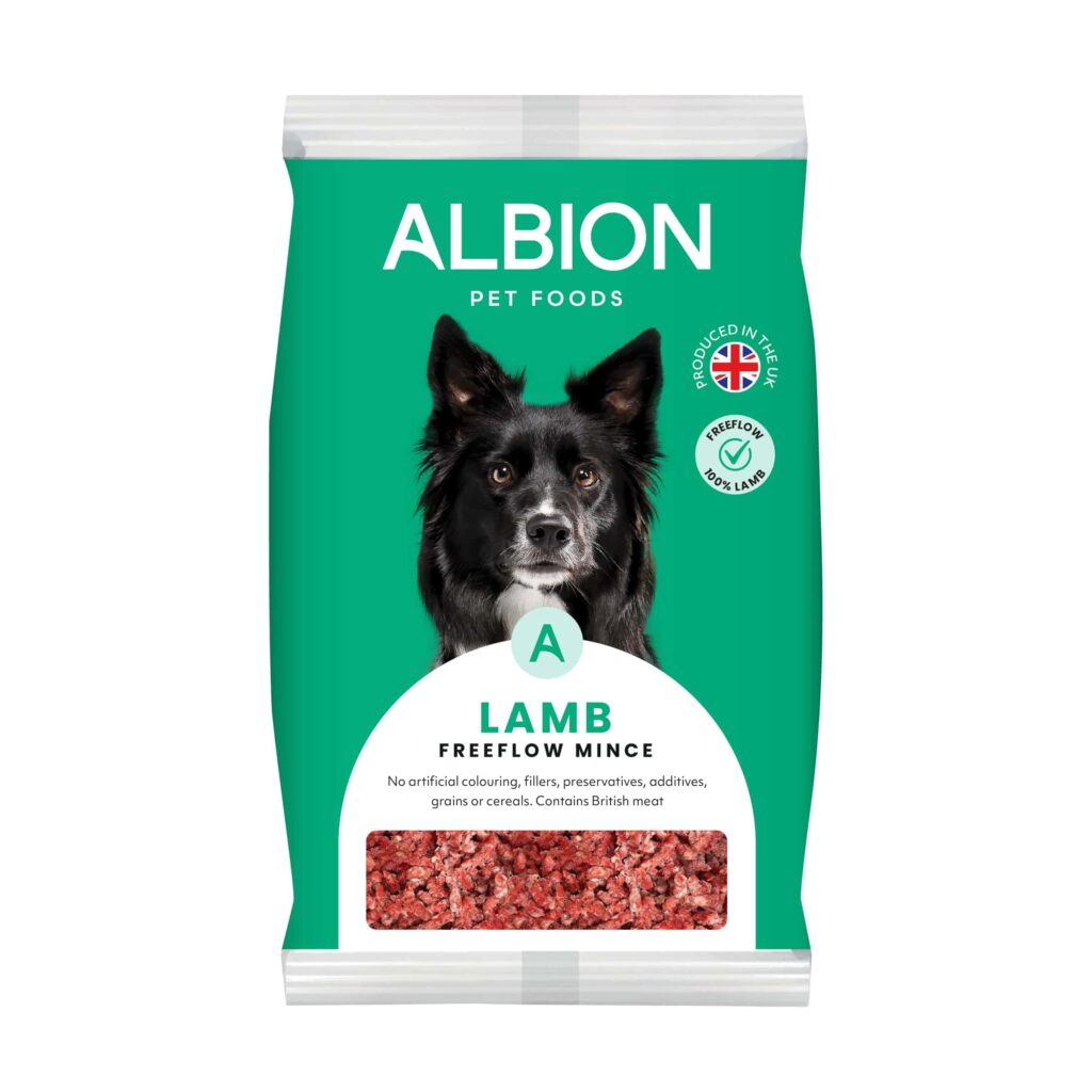 Albion pet foods lamb freeflow range packaging