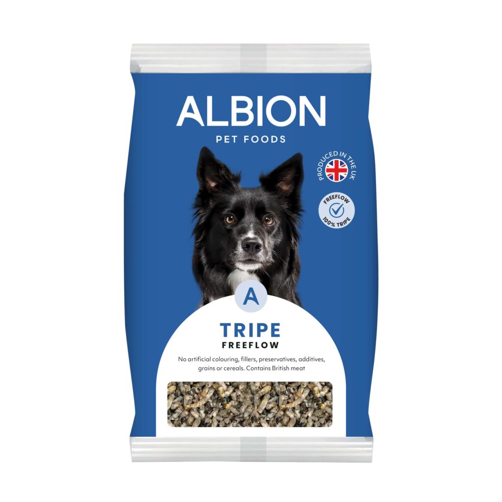 Albion pet foods tripe freeflow range packaging