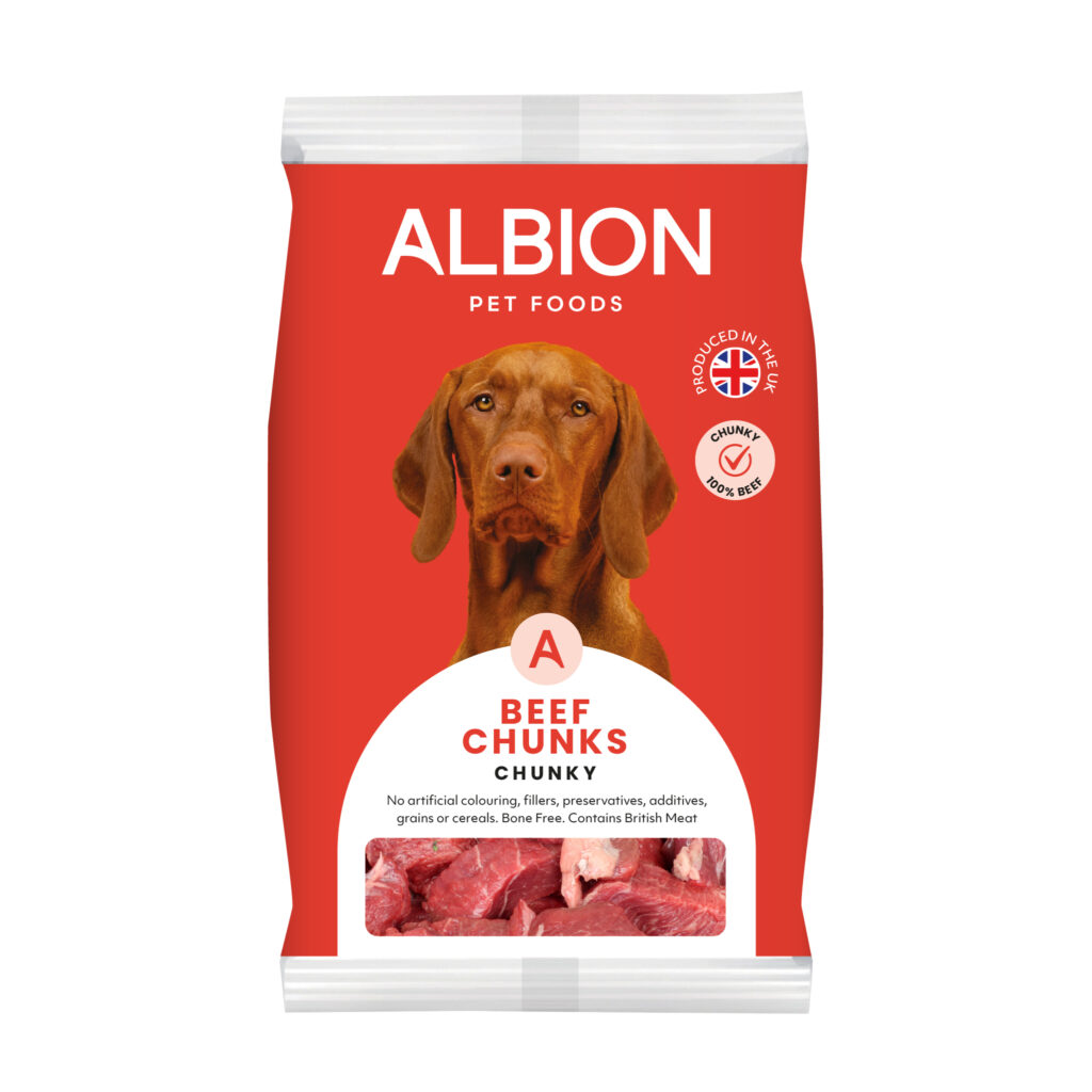 Albion Pet Foods beef chunks chunky packaging